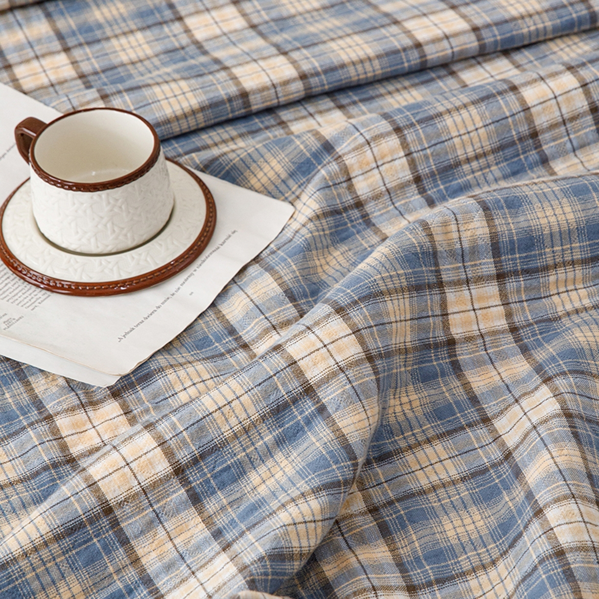 91家纺网 家纺一手货源 找家纺 悦然毛巾被 2026春夏新款全棉纯棉三层纱水洗毛巾被夏被夏凉被空调被 彩格蓝