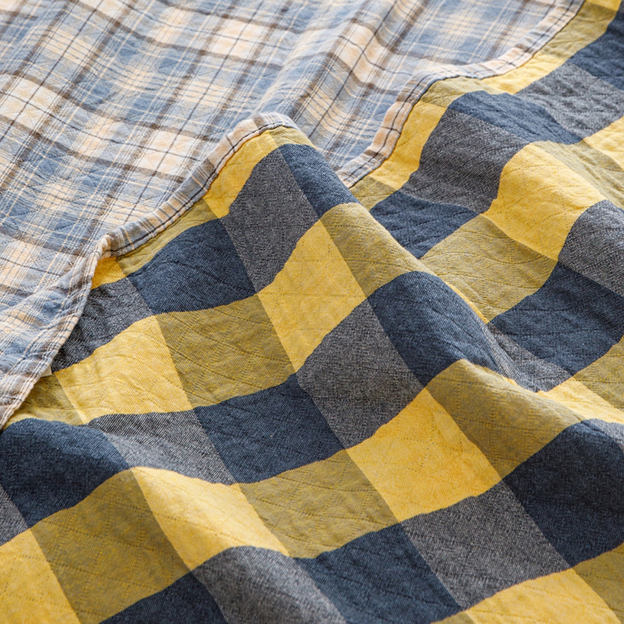 91家纺网 家纺一手货源 找家纺 悦然毛巾被 2026春夏新款全棉纯棉三层纱水洗毛巾被夏被夏凉被空调被 彩格蓝