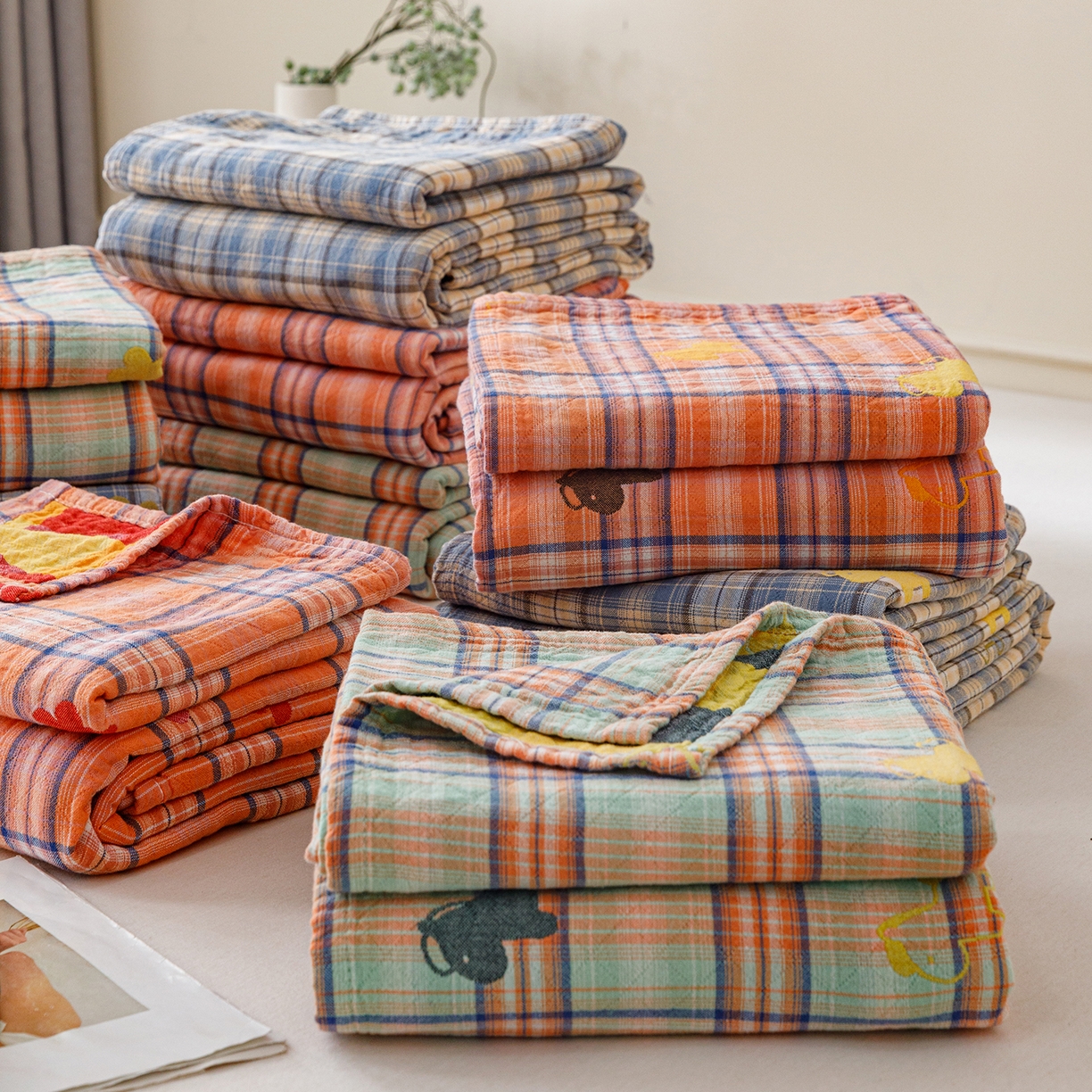 91家纺网 家纺一手货源 找家纺 悦然毛巾被 2026春夏新款全棉纯棉三层纱水洗毛巾被夏被夏凉被空调被 组合图仅供展示不可下单