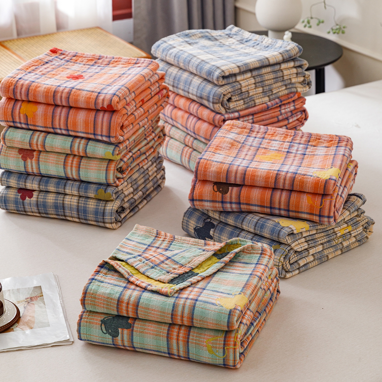 91家纺网 家纺一手货源 找家纺 悦然毛巾被 2026春夏新款全棉纯棉三层纱水洗毛巾被夏被夏凉被空调被 组合图仅供展示不可下单