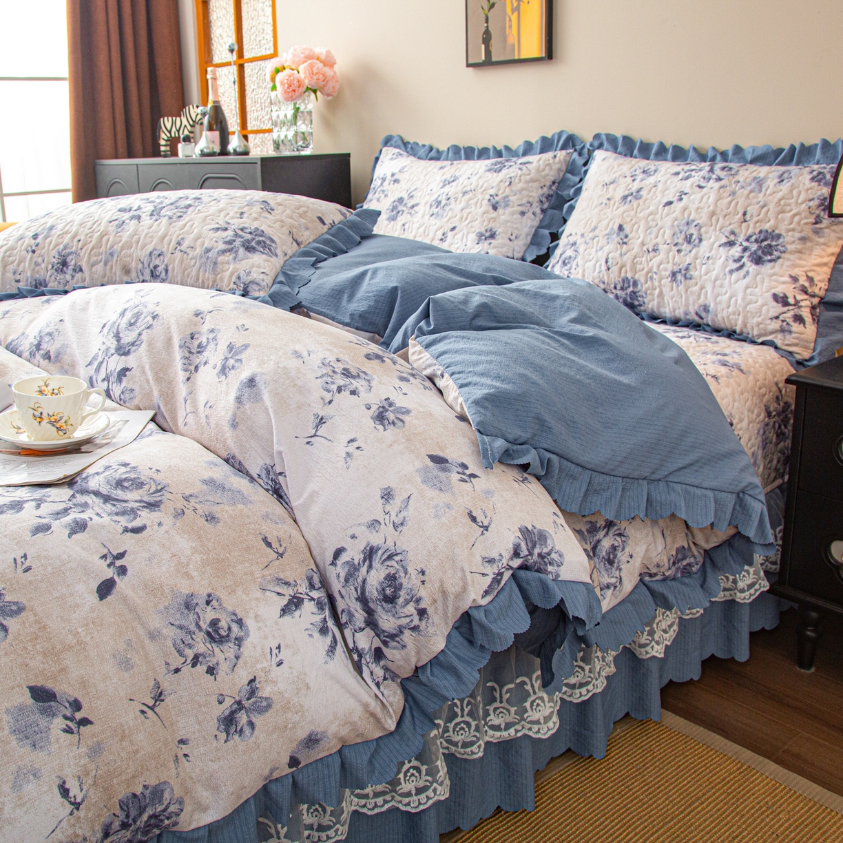 91家纺网 家纺一手货源 找家纺 （总）美之润家纺 2026新款原麻夹棉床盖四件套