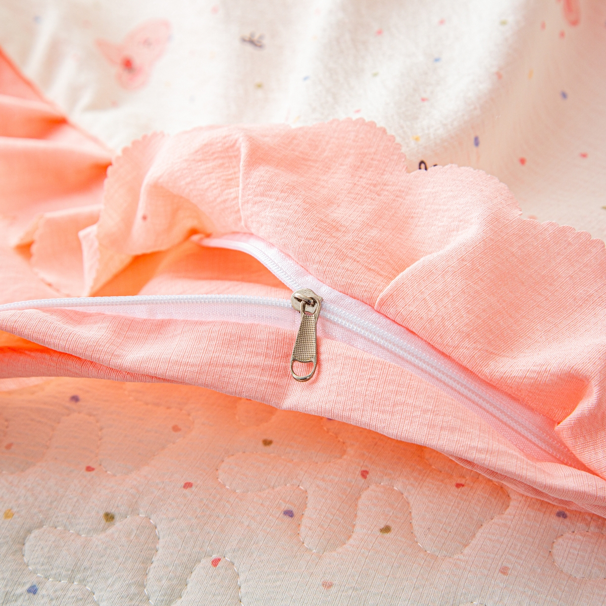 91家纺网 家纺一手货源 找家纺 美之润家纺 2026新款原麻夹棉床盖四件套 粉樱奶白