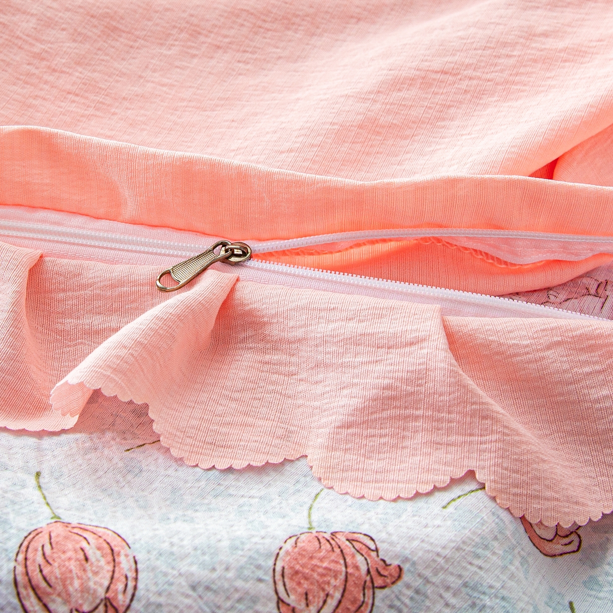 91家纺网 家纺一手货源 找家纺 美之润家纺 2026新款原麻夹棉床盖四件套 桃桃冰沙