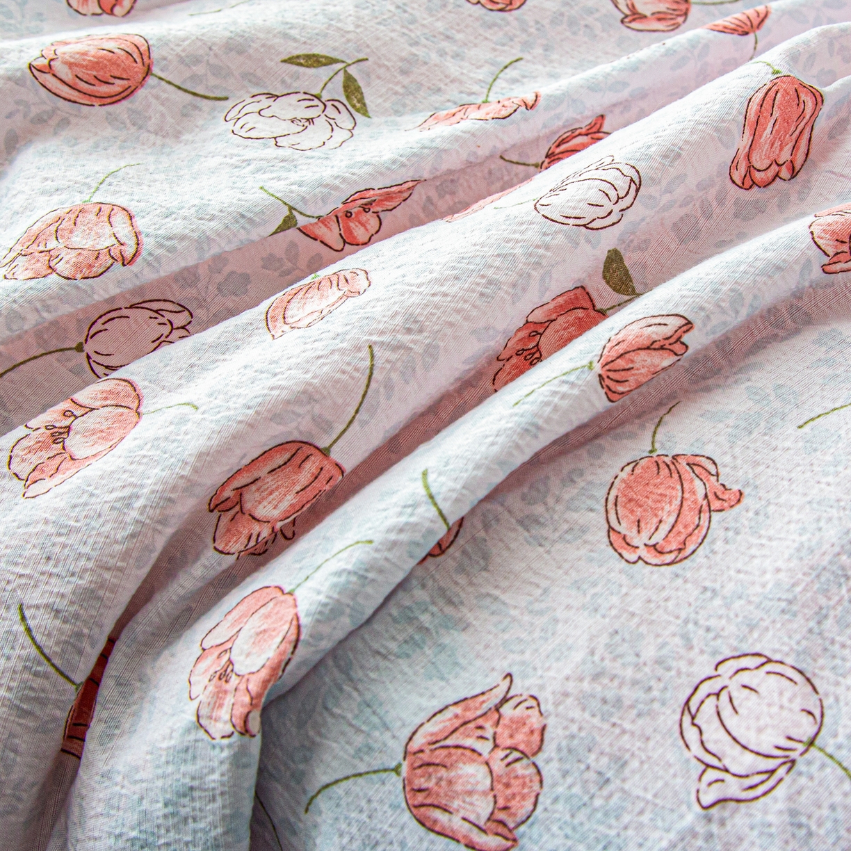 91家纺网 家纺一手货源 找家纺 美之润家纺 2026新款原麻夹棉床盖四件套 桃桃冰沙