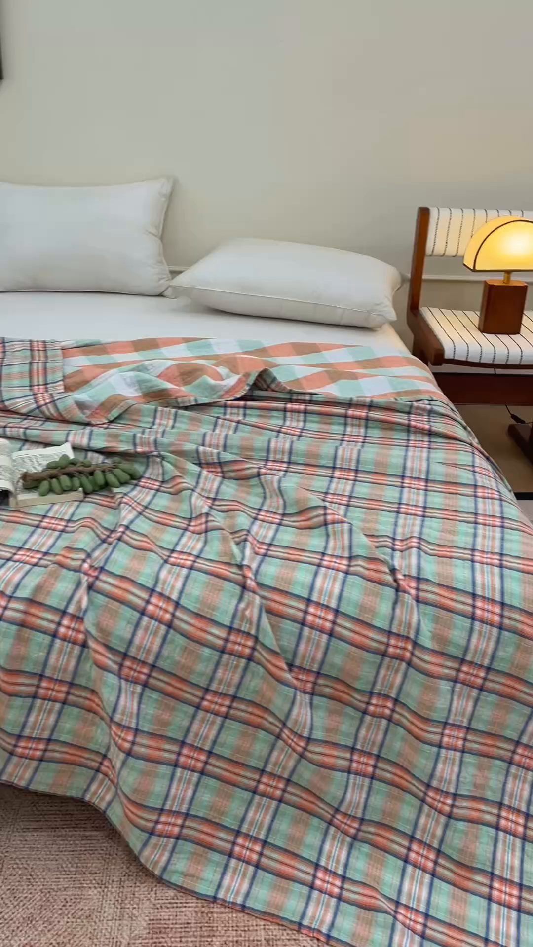 91家纺网 家纺一手货源 找家纺 悦然毛巾被 2026春夏新款全棉纯棉三层纱水洗毛巾被夏被夏凉被空调被 彩格绿