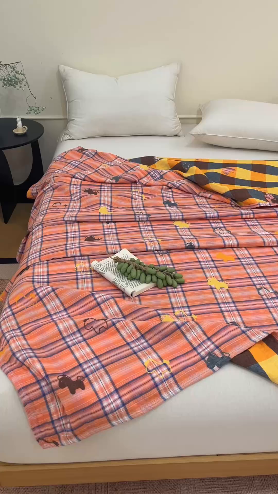 91家纺网 家纺一手货源 找家纺 悦然毛巾被 2026春夏新款全棉纯棉三层纱水洗毛巾被夏被夏凉被空调被 彩格小马橙