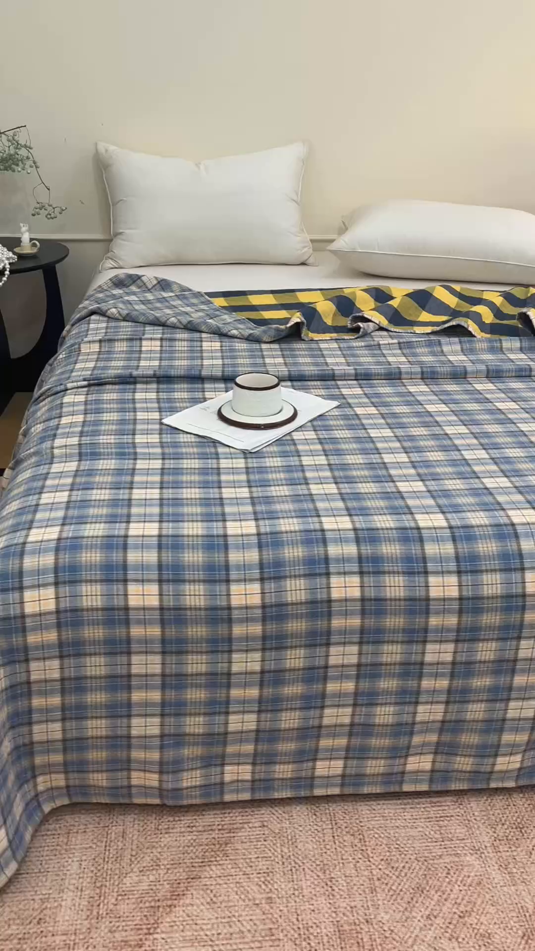 91家纺网 家纺一手货源 找家纺 悦然毛巾被 2026春夏新款全棉纯棉三层纱水洗毛巾被夏被夏凉被空调被 彩格蓝