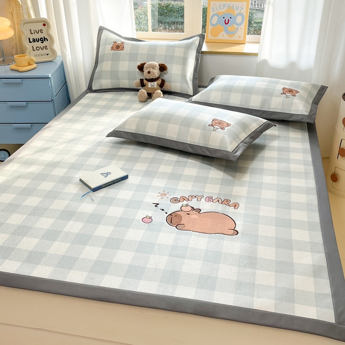 91家纺网 家纺一手货源 找家纺 雅居纺家纺 2026新款A类加厚三明治底绣花冰藤席床单款凉席席子 幸运巴拉