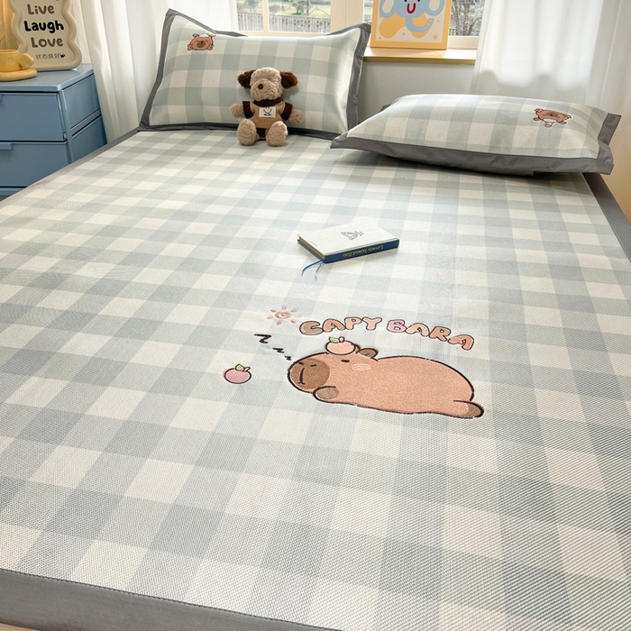 91家纺网 家纺一手货源 找家纺 雅居纺家纺 2026新款A类加厚三明治底绣花冰藤席床单款凉席席子 幸运巴拉