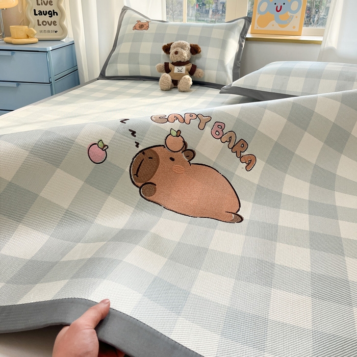 91家纺网 家纺一手货源 找家纺 雅居纺家纺 2026新款A类加厚三明治底绣花冰藤席床单款凉席席子 幸运巴拉