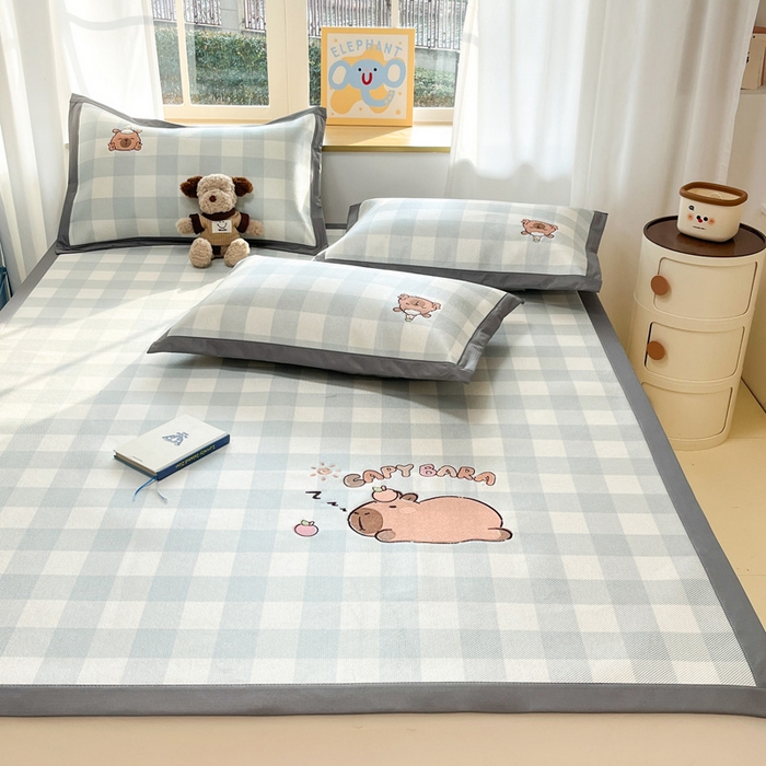 91家纺网 家纺一手货源 找家纺 雅居纺家纺 2026新款A类加厚三明治底绣花冰藤席床单款凉席席子 幸运巴拉