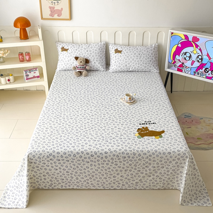 91家纺网 家纺一手货源 找家纺 雅居纺家纺 2026新款全棉绣花A类老粗布床单单件床单单品凉席席子 老粗布-奔跑小狗