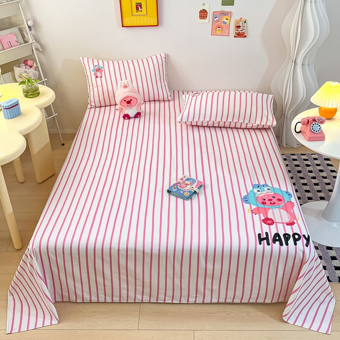 91家纺网 家纺一手货源 找家纺 雅居纺家纺 2026新款全棉绣花A类老粗布床单单件床单单品凉席席子 老粗布-小海狸-粉