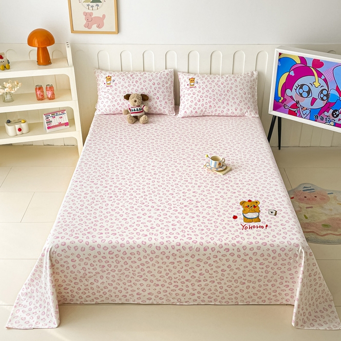 雅居纺家纺 2026新款全棉绣花A类老粗布床单单件床单单品凉席席子 老粗布-可爱熊