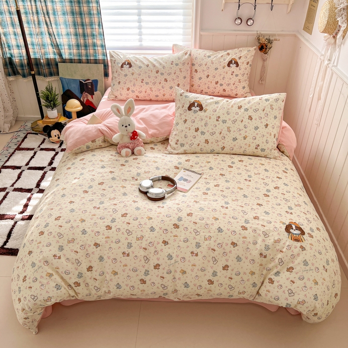 91家纺网 家纺一手货源 找家纺 （总）妖妖家纺  2026小清新软糯双层纱刺绣四件套