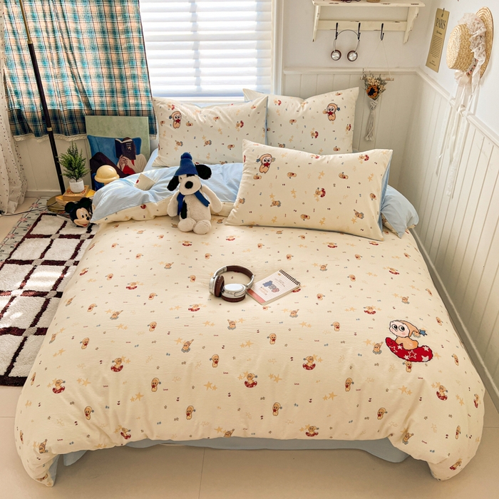 91家纺网 家纺一手货源 找家纺 （总）妖妖家纺  2026小清新软糯双层纱刺绣四件套