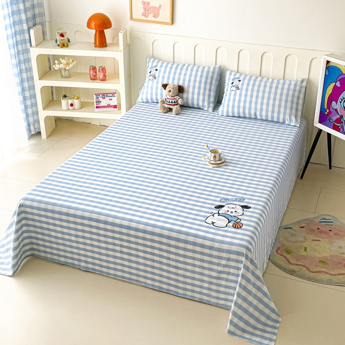 91家纺网 家纺一手货源 找家纺 雅居纺家纺 2026新款全棉绣花A类老粗布床单单件床单单品凉席席子 老粗布-篮球小狗