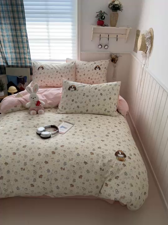 91家纺网 家纺一手货源 找家纺 （总）妖妖家纺  2026小清新软糯双层纱刺绣四件套