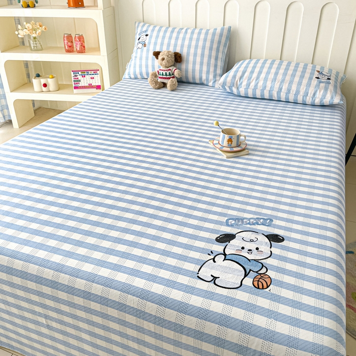 91家纺网 家纺一手货源 找家纺 雅居纺家纺 2026新款全棉绣花A类老粗布床单单件床单单品凉席席子 老粗布-篮球小狗