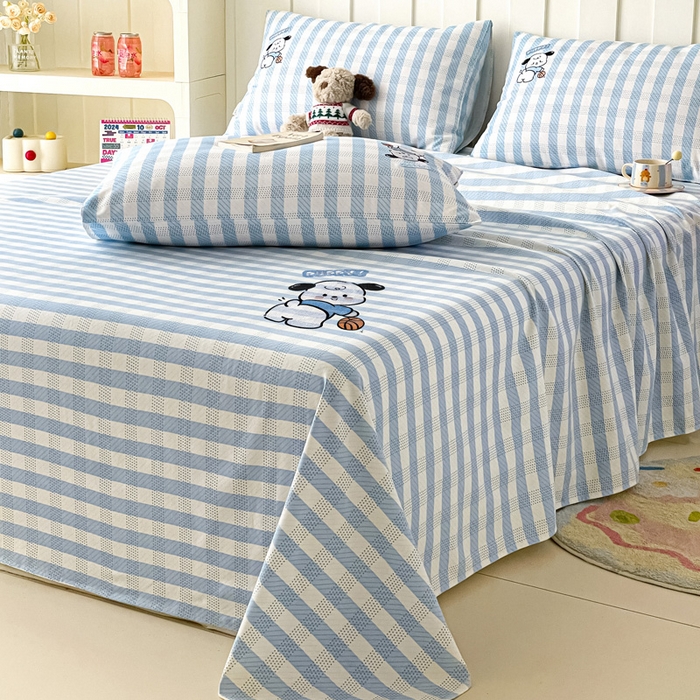 91家纺网 家纺一手货源 找家纺 雅居纺家纺 2026新款全棉绣花A类老粗布床单单件床单单品凉席席子 老粗布-篮球小狗