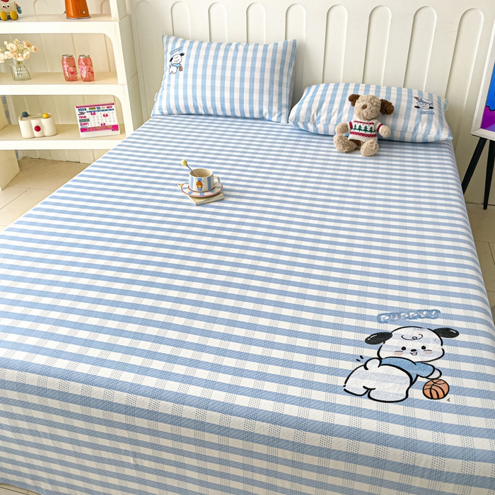 91家纺网 家纺一手货源 找家纺 雅居纺家纺 2026新款全棉绣花A类老粗布床单单件床单单品凉席席子 老粗布-篮球小狗