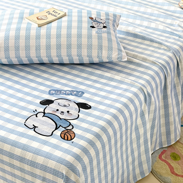 91家纺网 家纺一手货源 找家纺 雅居纺家纺 2026新款全棉绣花A类老粗布床单单件床单单品凉席席子 老粗布-篮球小狗