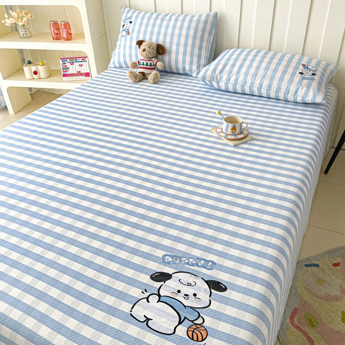 91家纺网 家纺一手货源 找家纺 雅居纺家纺 2026新款全棉绣花A类老粗布床单单件床单单品凉席席子 老粗布-篮球小狗