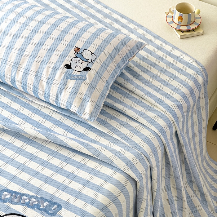 91家纺网 家纺一手货源 找家纺 雅居纺家纺 2026新款全棉绣花A类老粗布床单单件床单单品凉席席子 老粗布-篮球小狗