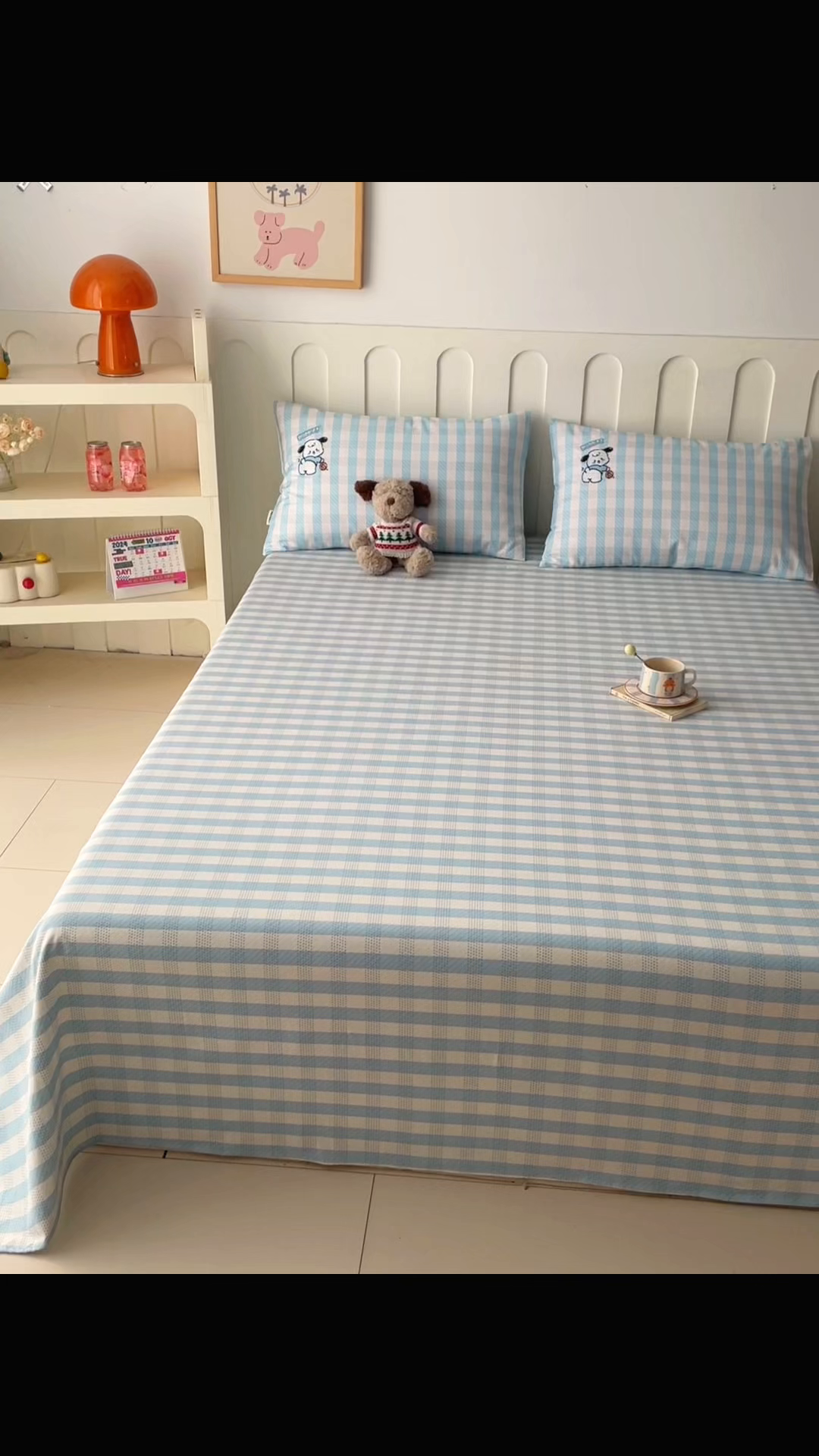 91家纺网 家纺一手货源 找家纺 雅居纺家纺 2026新款全棉绣花A类老粗布床单单件床单单品凉席席子 老粗布-篮球小狗