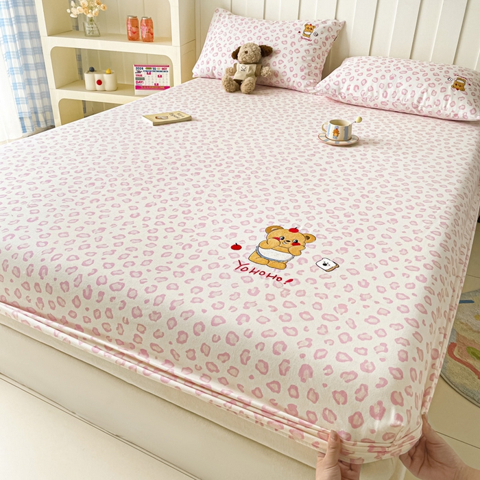 雅居纺家纺 2026新款全棉绣花A类老粗布床笠单件床笠单品凉席席子 老粗布-可爱熊