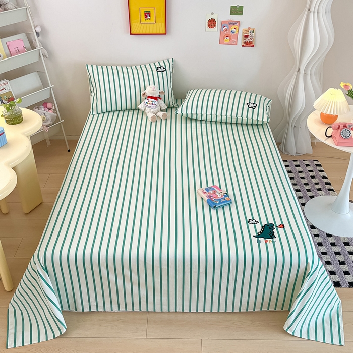 雅居纺家纺 2026新款全棉绣花A类老粗布床单单件床单单品凉席席子 老粗布-Happy恐龙