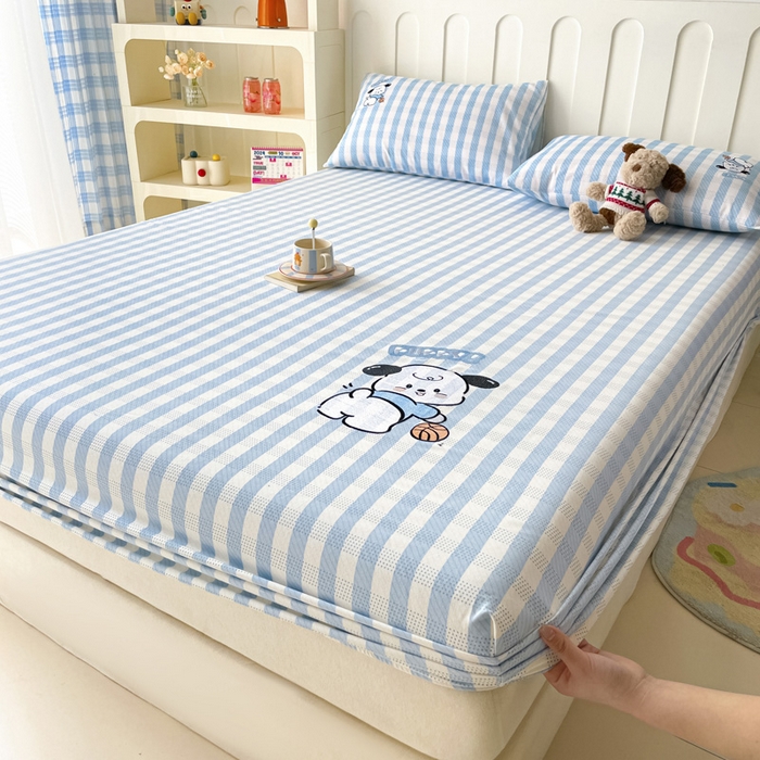 91家纺网 家纺一手货源 找家纺 雅居纺家纺 2026新款全棉绣花A类老粗布床笠单件床笠单品凉席席子 老粗布-篮球小狗