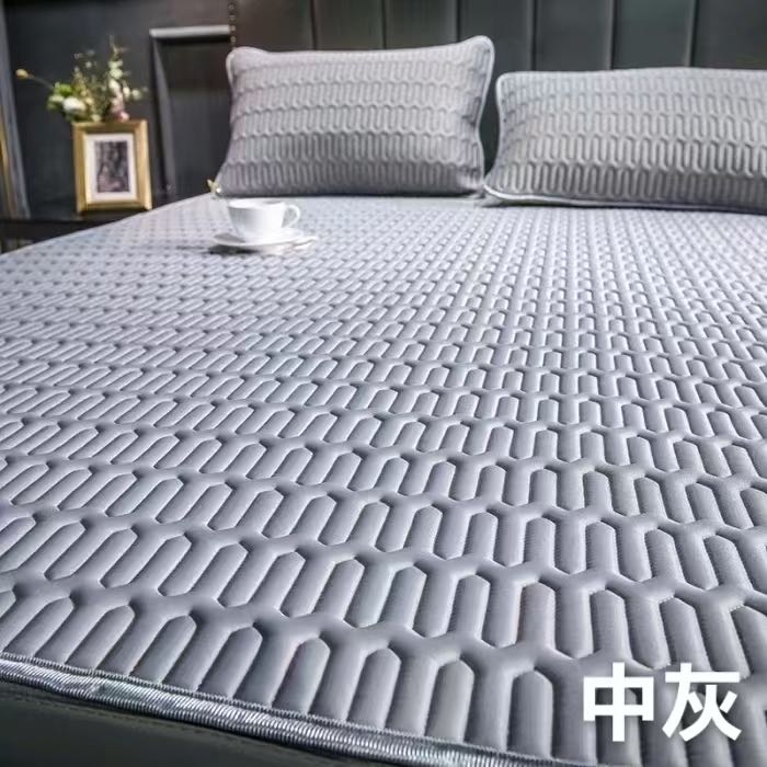 91家纺网 家纺一手货源 找家纺 悦织湾家纺 2026新款床单款乳胶席三件套印花纯色冰丝凉感夏凉乳胶席子 中灰