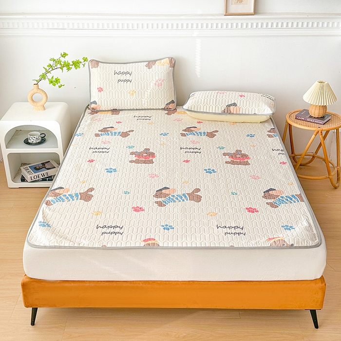 91家纺网 家纺一手货源 找家纺 悦织湾家纺 2026新款床单款乳胶席三件套印花纯色冰丝凉感夏凉乳胶席子 狗狗