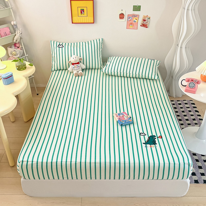 91家纺网 家纺一手货源 找家纺 雅居纺家纺 2026新款全棉绣花A类老粗布床笠单件床笠单品凉席席子 老粗布-Happy恐龙