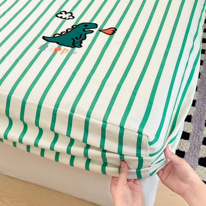 91家纺网 家纺一手货源 找家纺 雅居纺家纺 2026新款全棉绣花A类老粗布床笠单件床笠单品凉席席子 老粗布-Happy恐龙