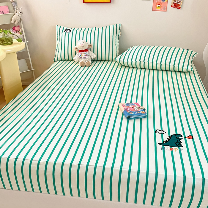 91家纺网 家纺一手货源 找家纺 雅居纺家纺 2026新款全棉绣花A类老粗布床笠单件床笠单品凉席席子 老粗布-Happy恐龙