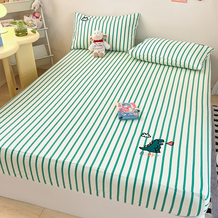 91家纺网 家纺一手货源 找家纺 雅居纺家纺 2026新款全棉绣花A类老粗布床笠单件床笠单品凉席席子 老粗布-Happy恐龙