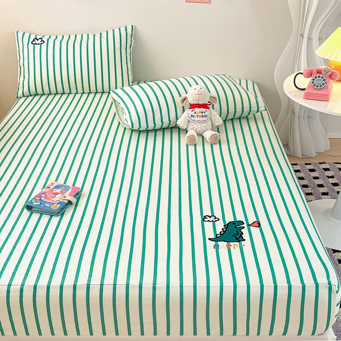 91家纺网 家纺一手货源 找家纺 雅居纺家纺 2026新款全棉绣花A类老粗布床笠单件床笠单品凉席席子 老粗布-Happy恐龙