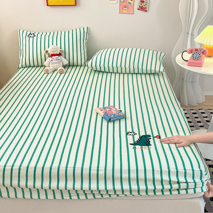 91家纺网 家纺一手货源 找家纺 雅居纺家纺 2026新款全棉绣花A类老粗布床笠单件床笠单品凉席席子 老粗布-Happy恐龙