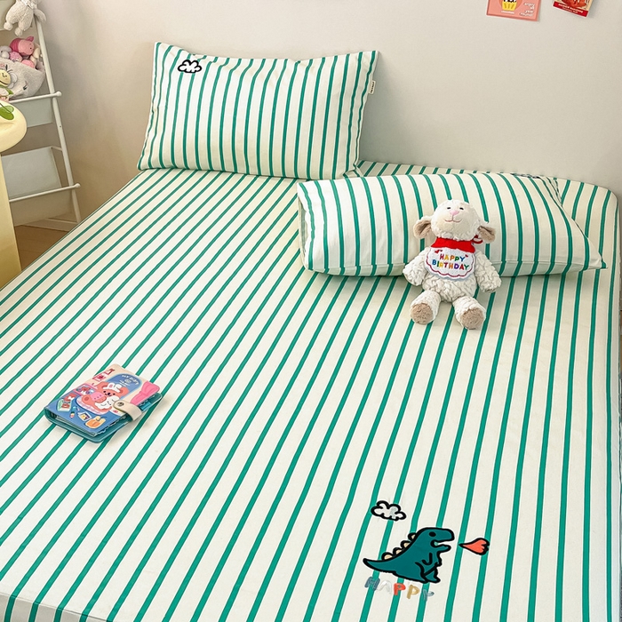 91家纺网 家纺一手货源 找家纺 雅居纺家纺 2026新款全棉绣花A类老粗布床笠单件床笠单品凉席席子 老粗布-Happy恐龙