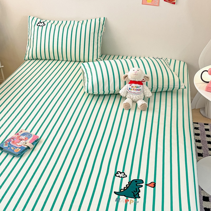 91家纺网 家纺一手货源 找家纺 雅居纺家纺 2026新款全棉绣花A类老粗布床笠单件床笠单品凉席席子 老粗布-Happy恐龙