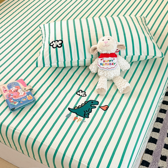 91家纺网 家纺一手货源 找家纺 雅居纺家纺 2026新款全棉绣花A类老粗布床笠单件床笠单品凉席席子 老粗布-Happy恐龙