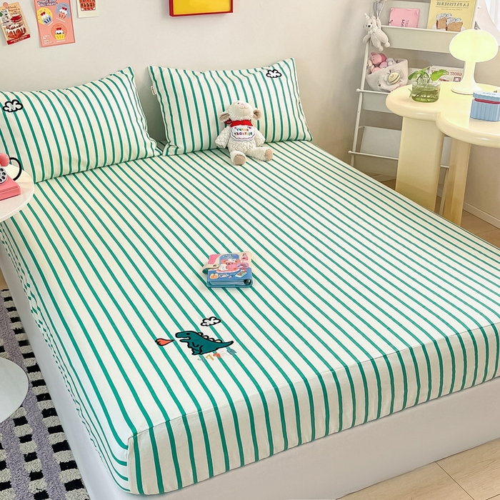 91家纺网 家纺一手货源 找家纺 雅居纺家纺 2026新款全棉绣花A类老粗布床笠单件床笠单品凉席席子 老粗布-Happy恐龙