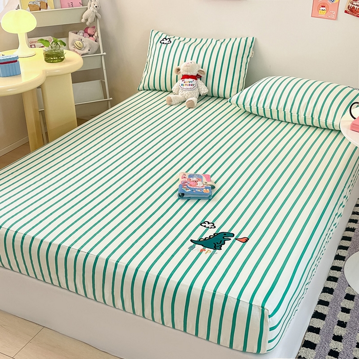 91家纺网 家纺一手货源 找家纺 雅居纺家纺 2026新款全棉绣花A类老粗布床笠单件床笠单品凉席席子 老粗布-Happy恐龙