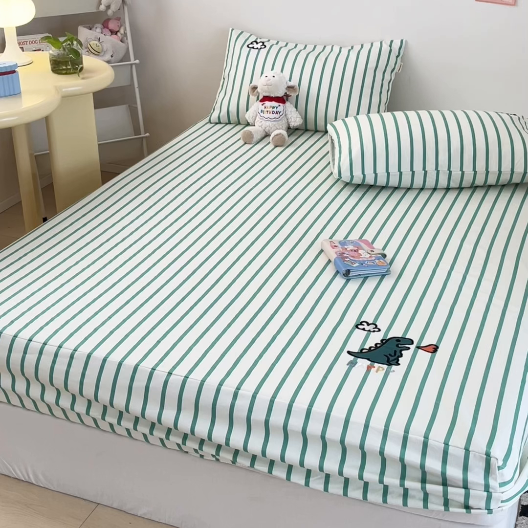 91家纺网 家纺一手货源 找家纺 雅居纺家纺 2026新款全棉绣花A类老粗布床笠单件床笠单品凉席席子 老粗布-Happy恐龙