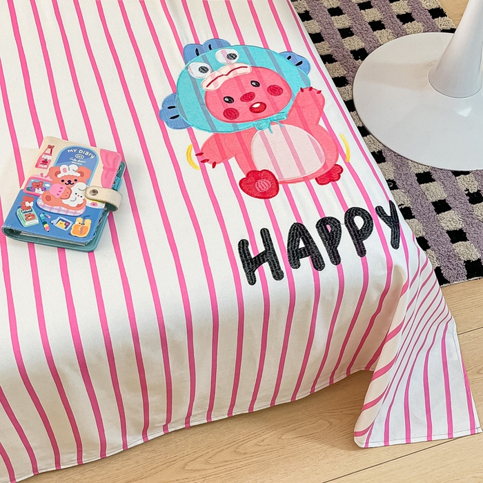 91家纺网 家纺一手货源 找家纺 雅居纺家纺 2026新款全棉绣花A类老粗布床单单件床单单品凉席席子 老粗布-小海狸-粉