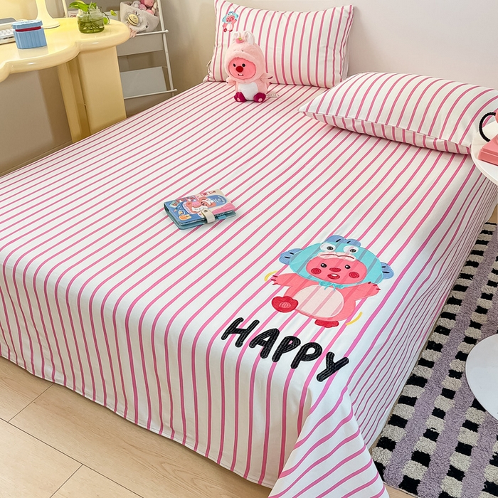 91家纺网 家纺一手货源 找家纺 雅居纺家纺 2026新款全棉绣花A类老粗布床单单件床单单品凉席席子 老粗布-小海狸-粉