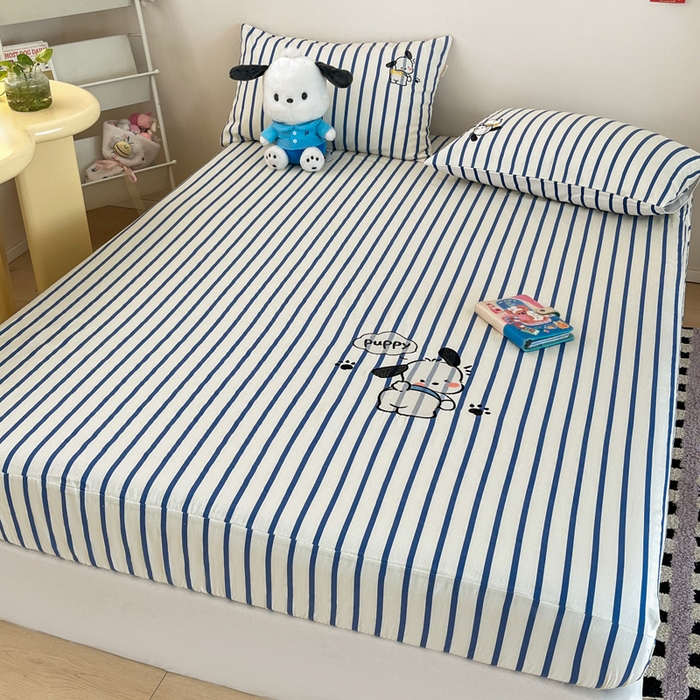 91家纺网 家纺一手货源 找家纺 雅居纺家纺 2026新款全棉绣花A类老粗布床笠单件床笠单品凉席席子 老粗布-Happy小狗