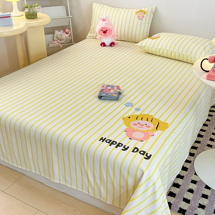 91家纺网 家纺一手货源 找家纺 雅居纺家纺 2026新款全棉绣花A类老粗布床单单件床单单品凉席席子 老粗布-小海狸-黄